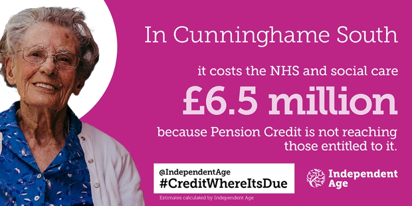 Independent Age graphic showing costs to NHS and Social Care of £6.5 million in Cunninghame South