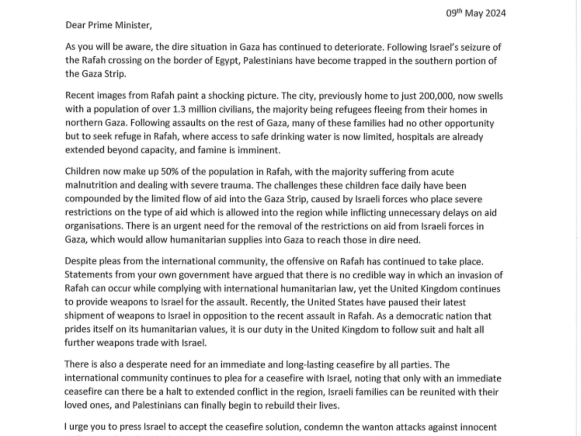 Letter to Prime Minister.